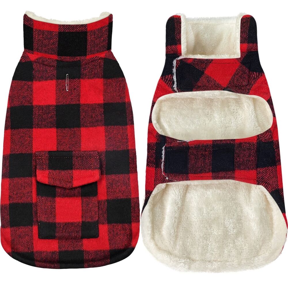 Malier Winter Coat for Dogs - Classic Plaid Fleece Cold Weather Medium, Red